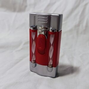 Vintage Eclipse Novelty Switchable Jet & Soft Double Flame Pocket Lighter - Red